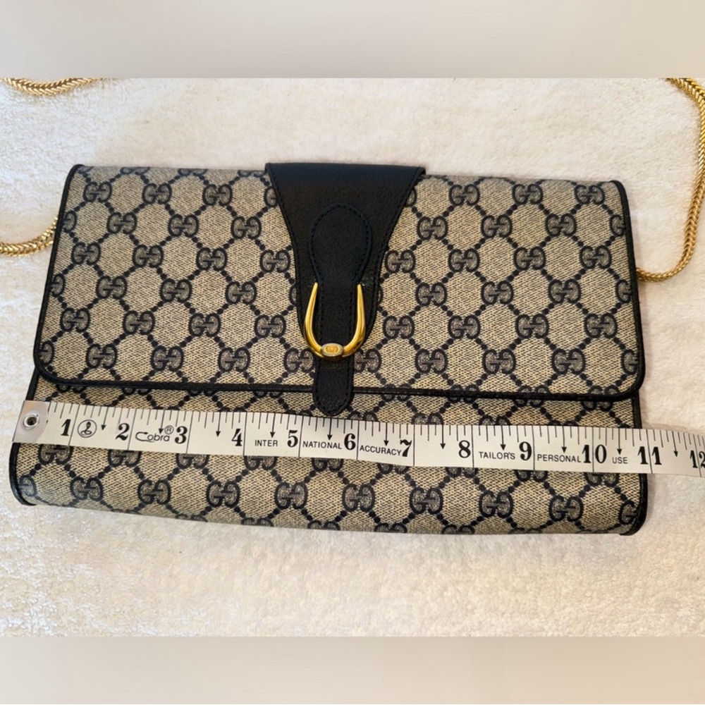 GUCCI GG Canvas Shoulder Bag PVC Leather Gray Navy - Picture 9 of 11